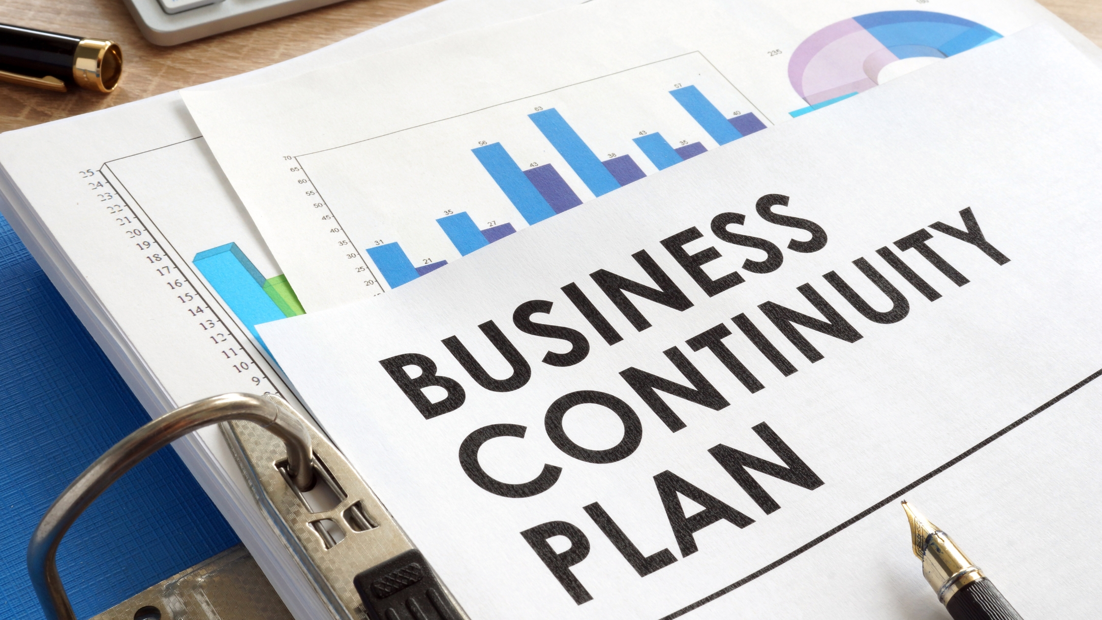 Business continuity int IT plan in a blue folder